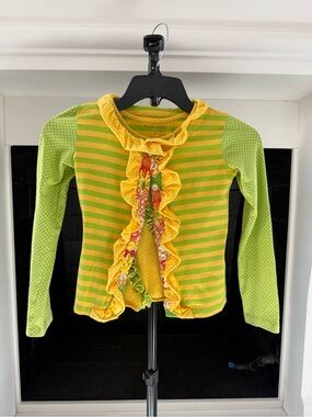 Mustard Pie Yellow & Lime Green Striped Ruffle Cardigan & Top-Sz 5, Jacket 6x